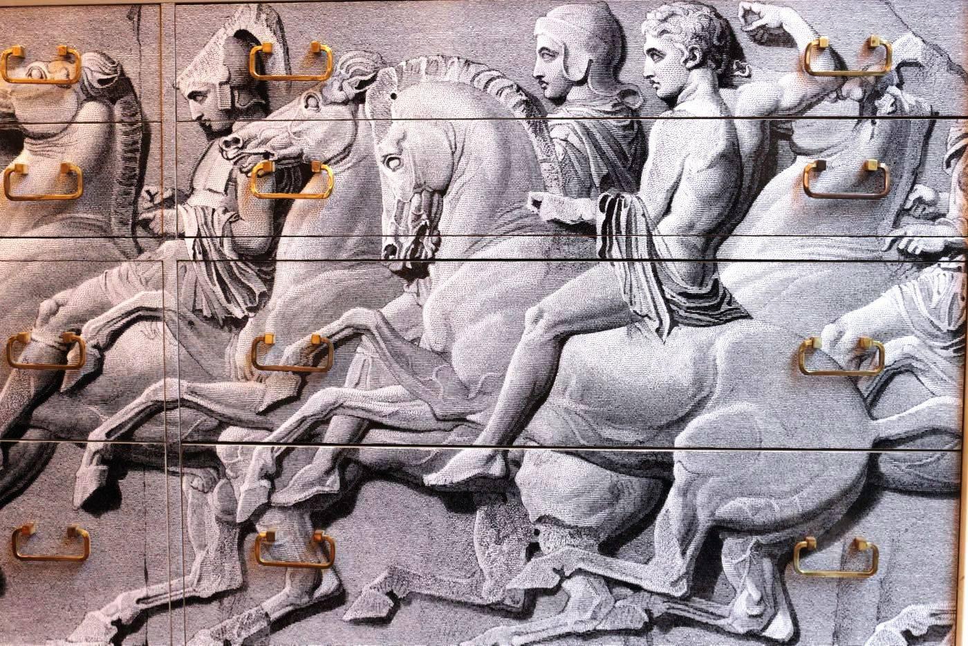 Spectacular Revamped 1950s Sideboard in the Taste of Fornasetti, Elgin Frieze 1