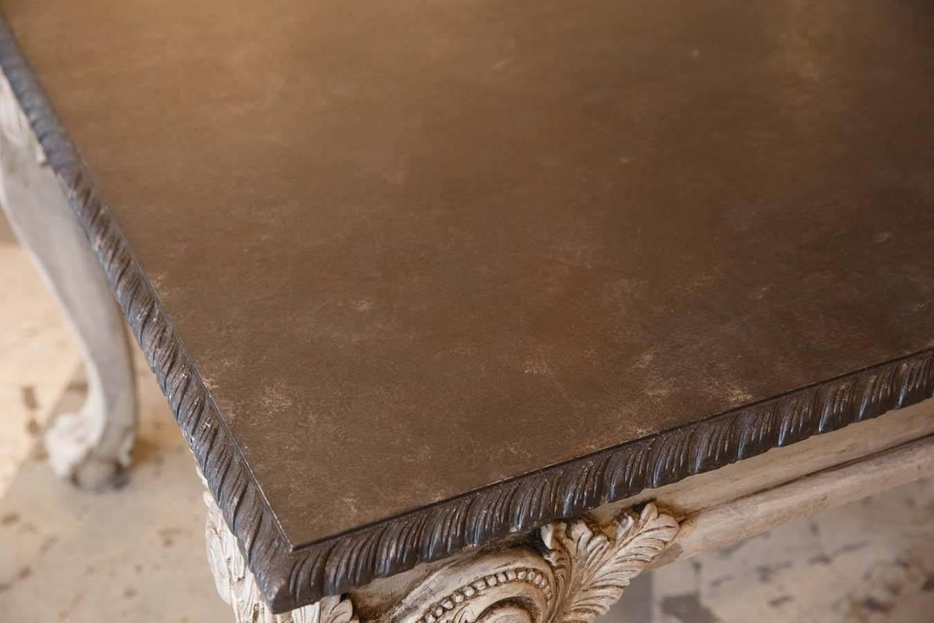 Egyptian Oversized Chippendale Dining Table with Faux Marble Top and Distressed Finish