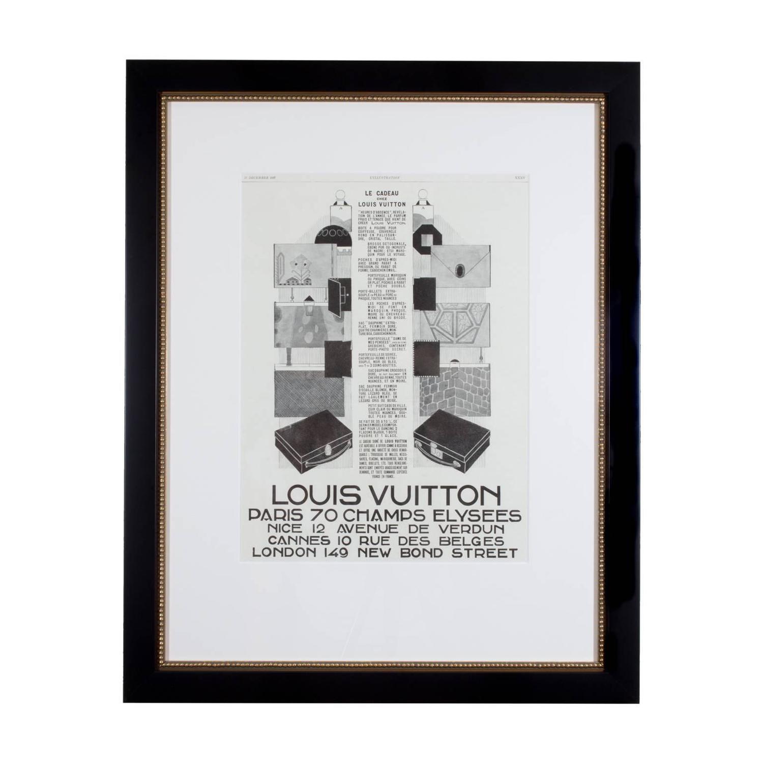 Original Vintage French Framed Louis Vuitton Ad from the 1930&#39;s For Sale at 1stdibs