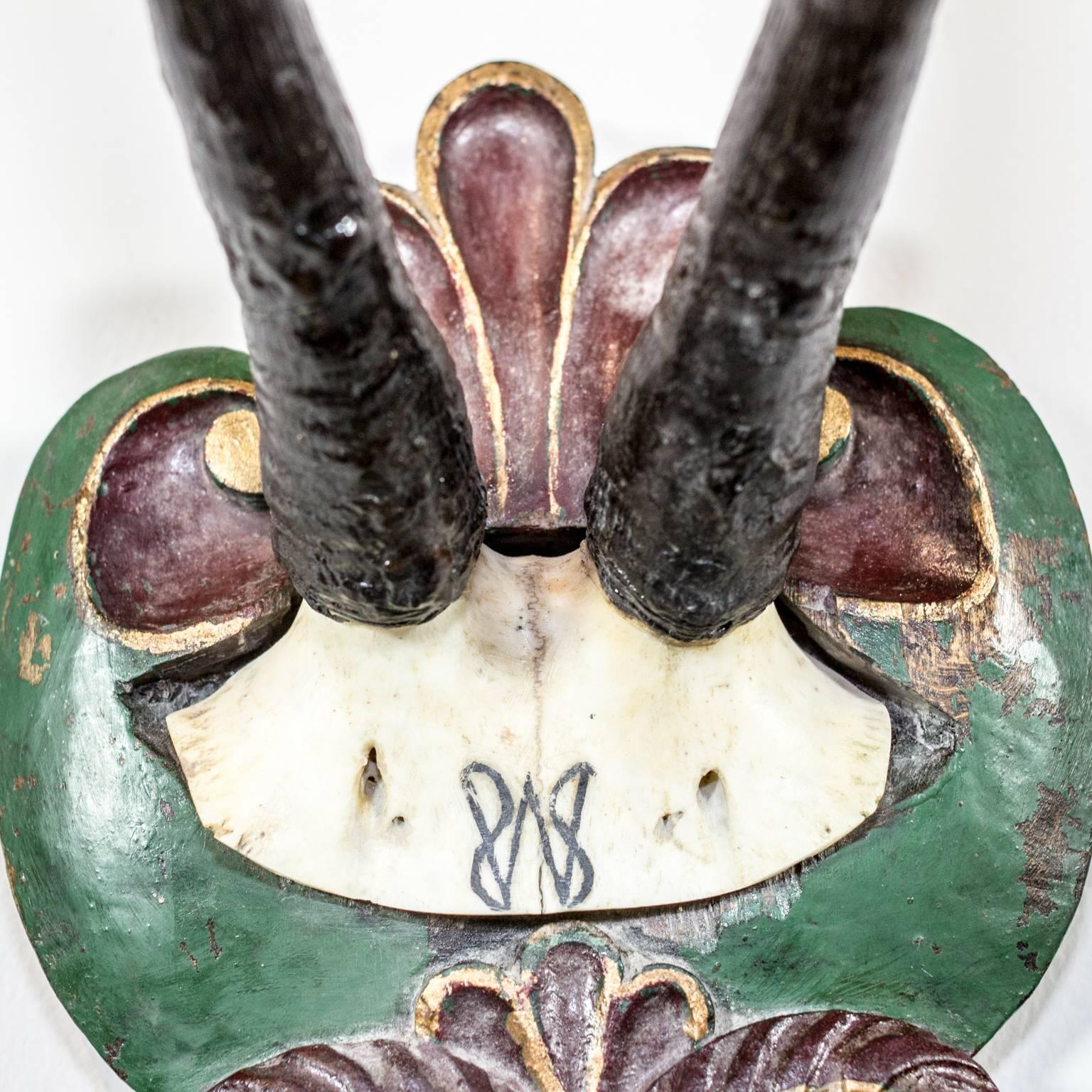 Black Forest Hand-Painted German Chamois Trophy with Cypher of Wilhelm II Dated 1919