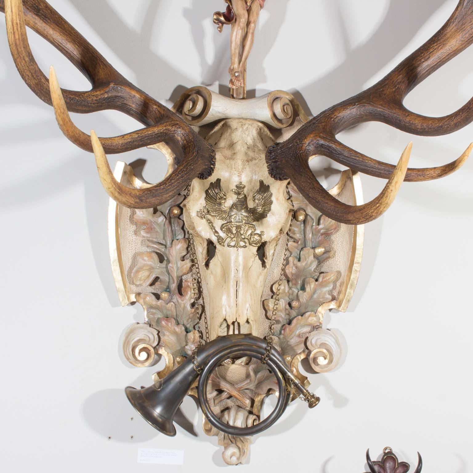 Truly an exceptional piece in the collection, this magnificent 19th century St. Hubertus Red Stag hunting trophy originated from the Eckartsau castle of Emperor Franz Joseph in the Southern Austrian Alps.

Eckartsau was a favorite hunting Schloss