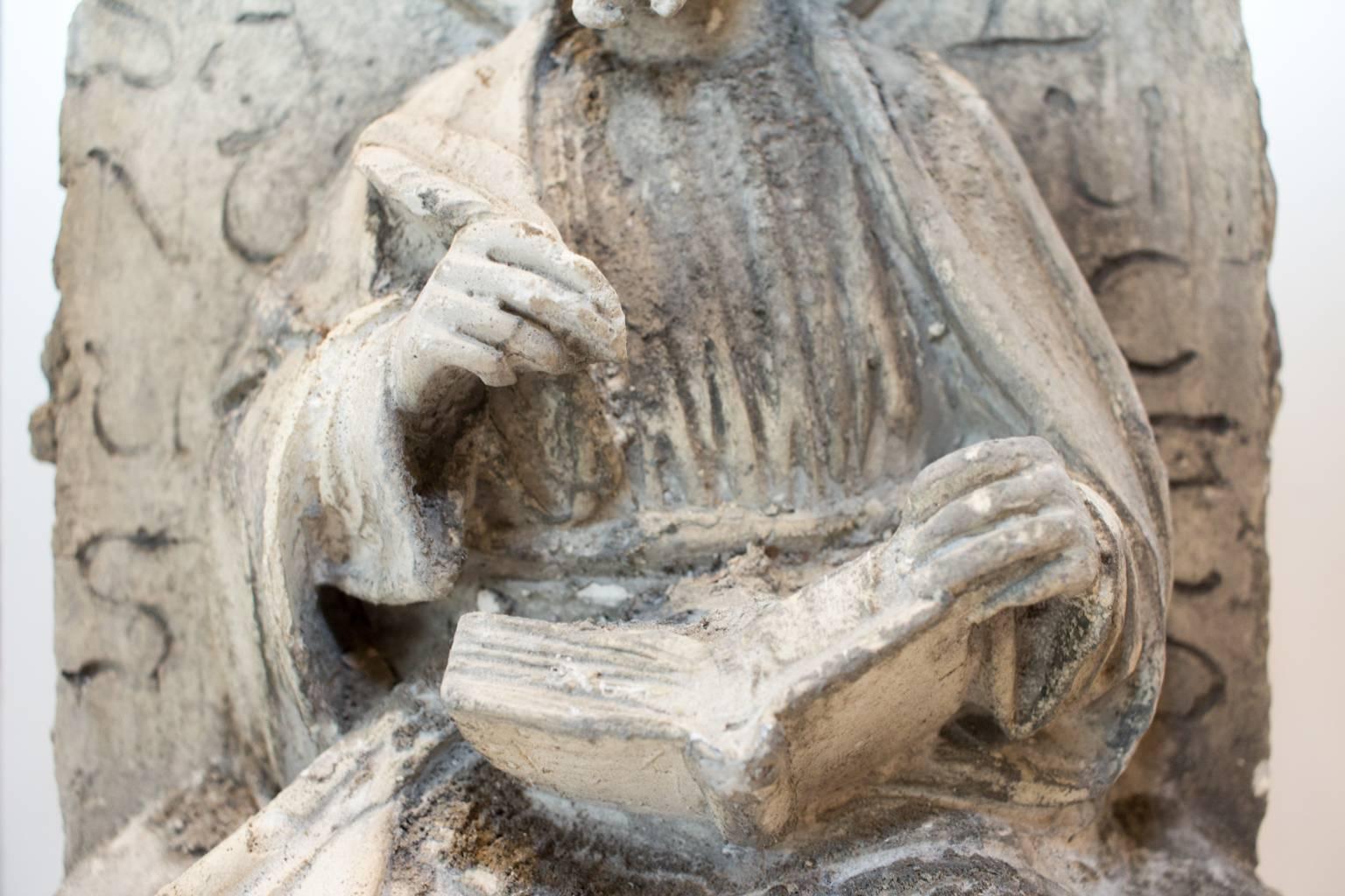19th C. Belgian Plaster Master Altarpiece of St. Luke the Evangelist on Acrylic In Fair Condition In Houston, TX