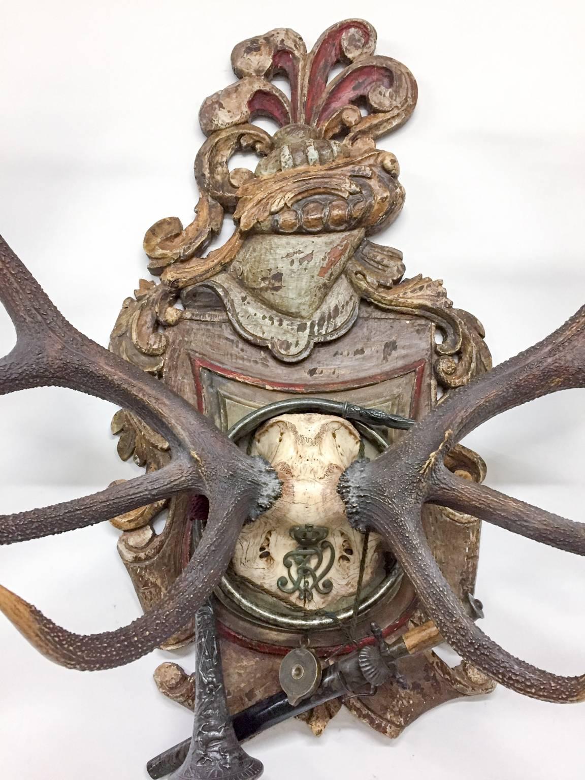 18th Century Frederick III of Prussia Red Stag Trophy on Original Plaque In Good Condition In Houston, TX