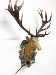 19th Century Habsburg Red Stag Trophy with Hunt Horn & Hunt Sword