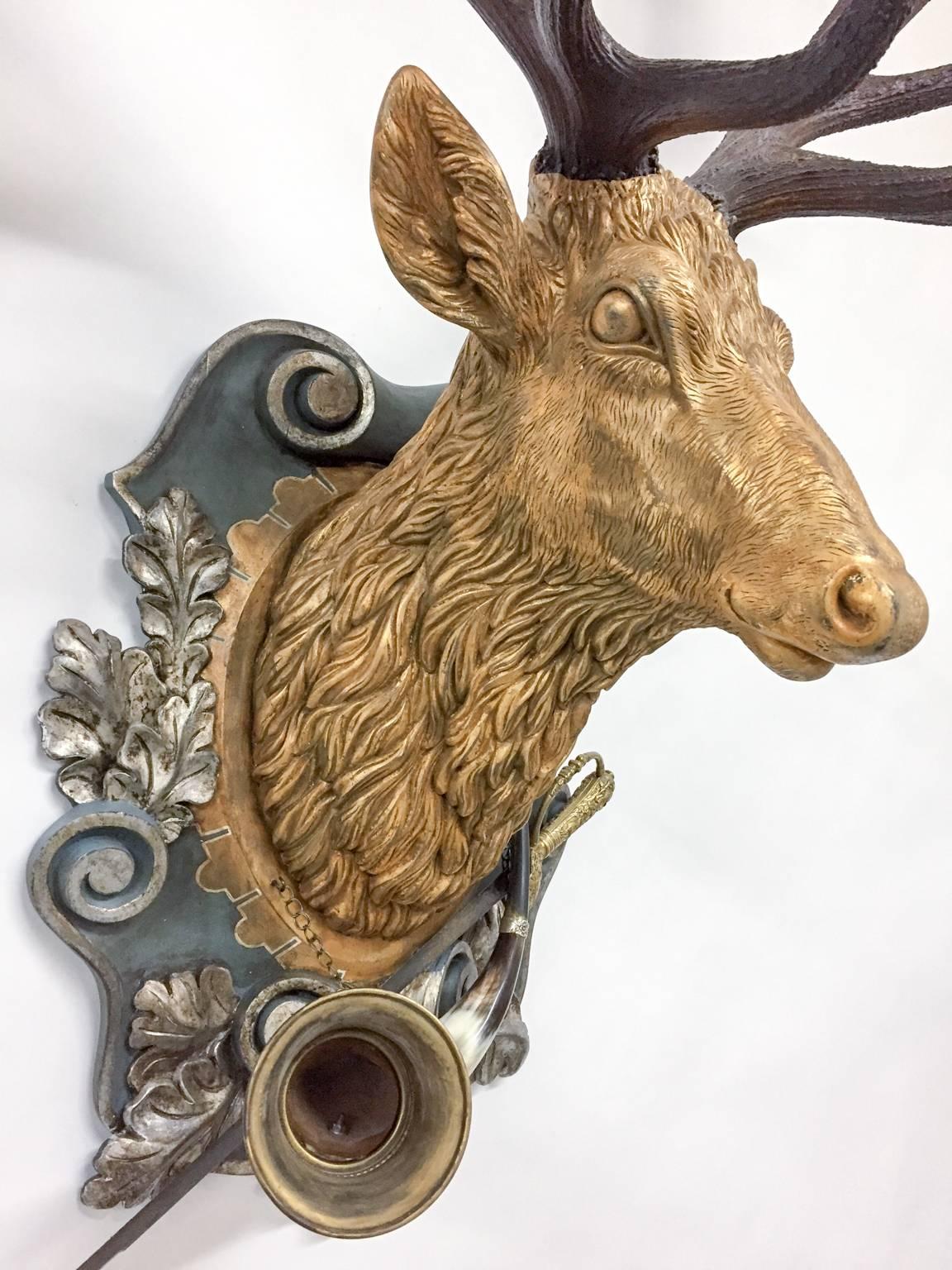Austrian 19th Century Habsburg Red Stag Trophy with Hunt Horn & Hunt Sword
