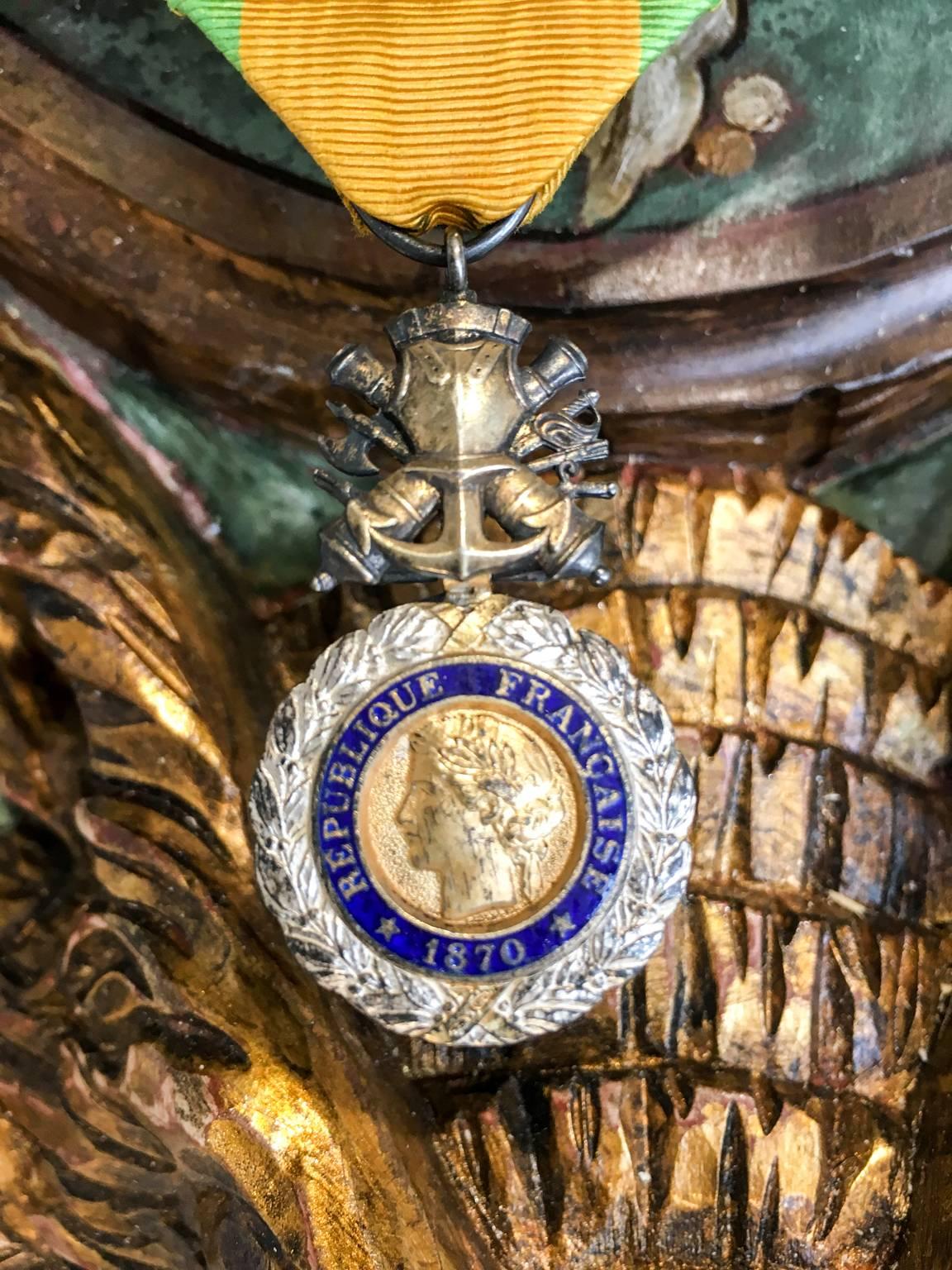 19th Century Red Stag Trophy on French Gilt Plaque with Roe Trophy & Hunt Sword 1