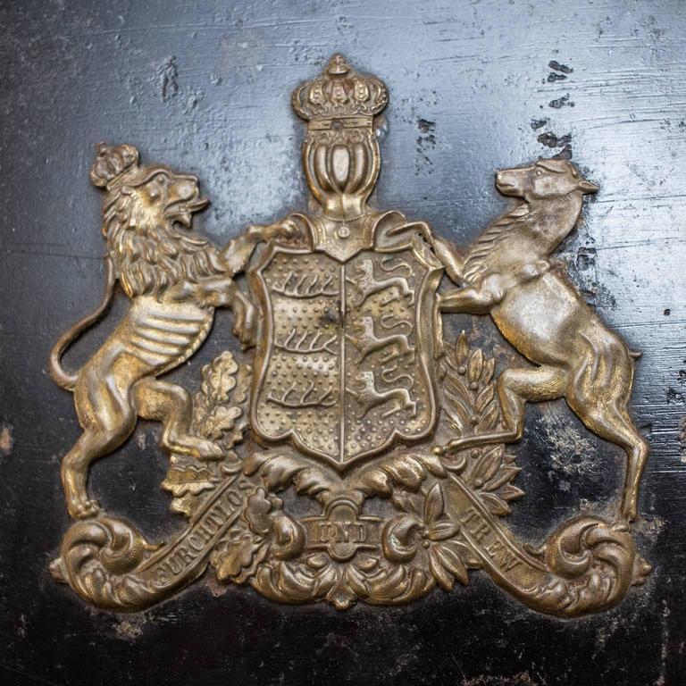 Late 18th Century Iron and Brass Cash Box with British Coat of Arms, J ...