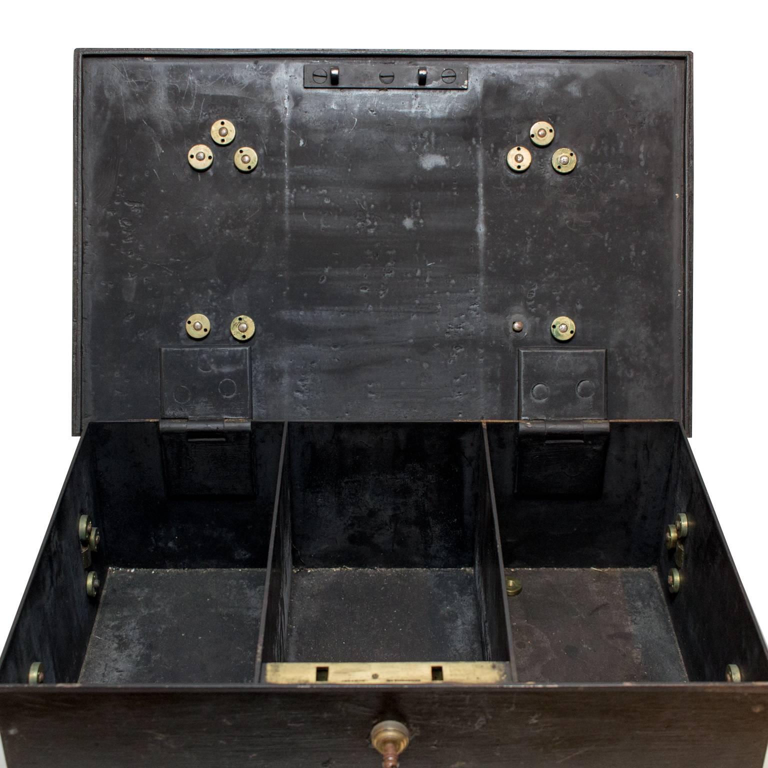 Late 18th Century Iron & Brass Cash Box with British Coat of Arms, J.Bramah 1