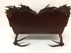 Antique Habsburg Red Stag and Fallow Deer Tufted Leather Settee