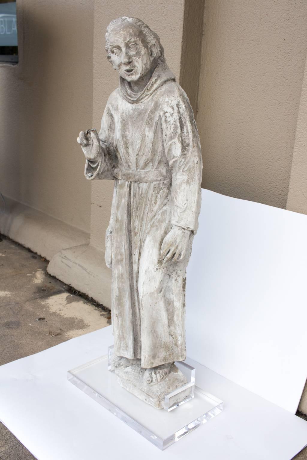 Truly a very special one of a kind religious piece, this large plaster statue features an unkown saint and includes an acrylic base. Recently discovered in Bruges, Belgium and is the considered the original 