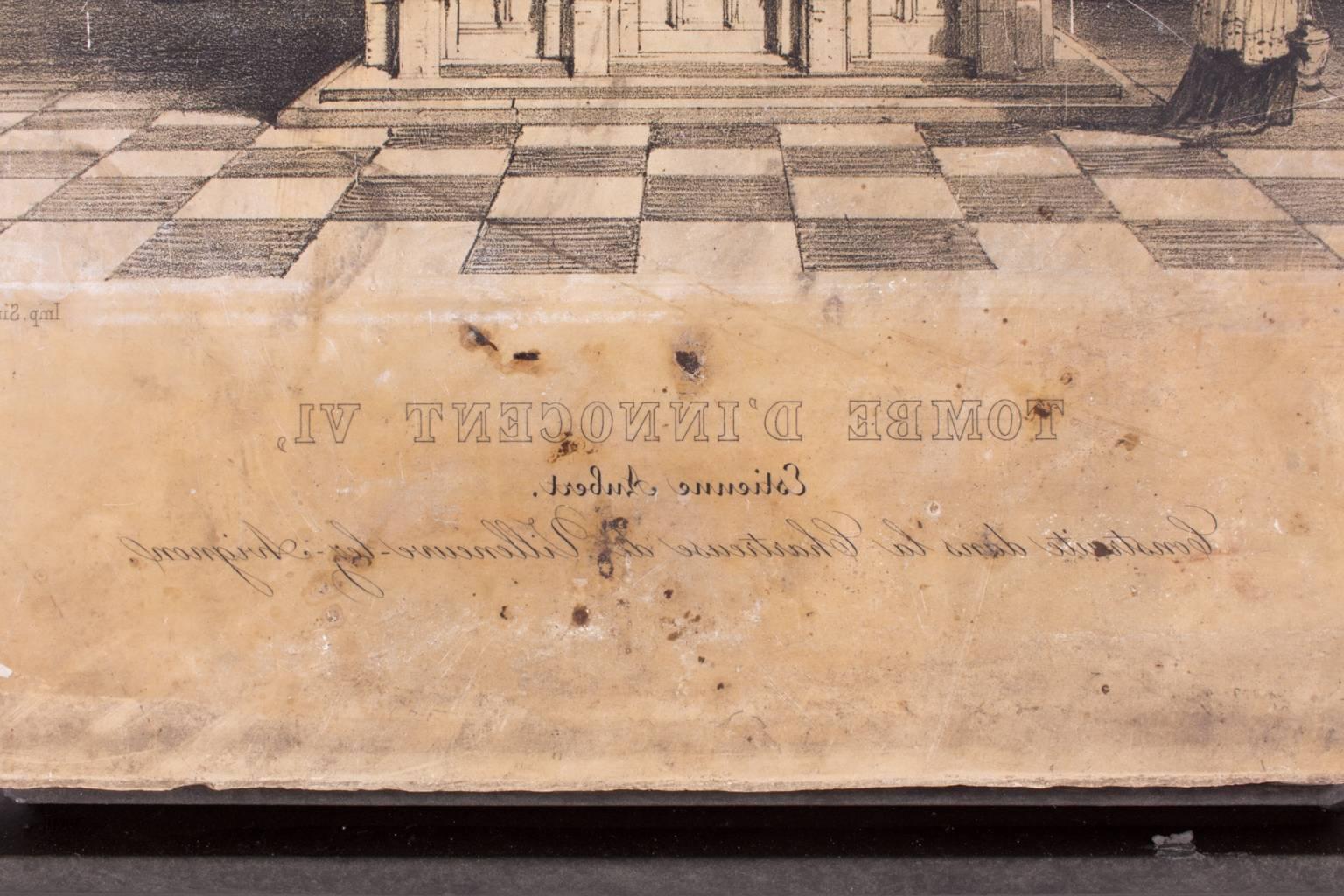 Original 19th Century French Lithographic Stone of the Tomb of Pope Innocent VI 5