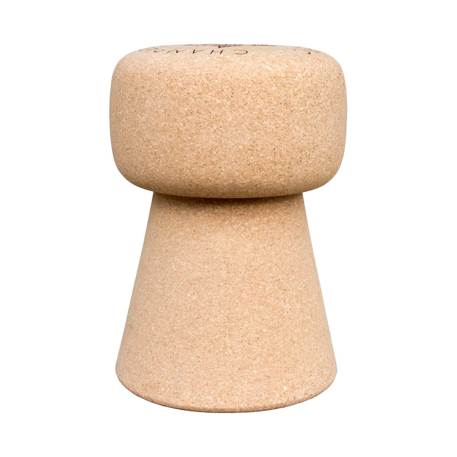 Crafted of real vintage cork from Portugal, this cork stool is shaped exactly like a champagne cork stopper. Everyone can use an extra stool in the house and lovely also as a small side or drinks table. Especially at less than two feet high, it