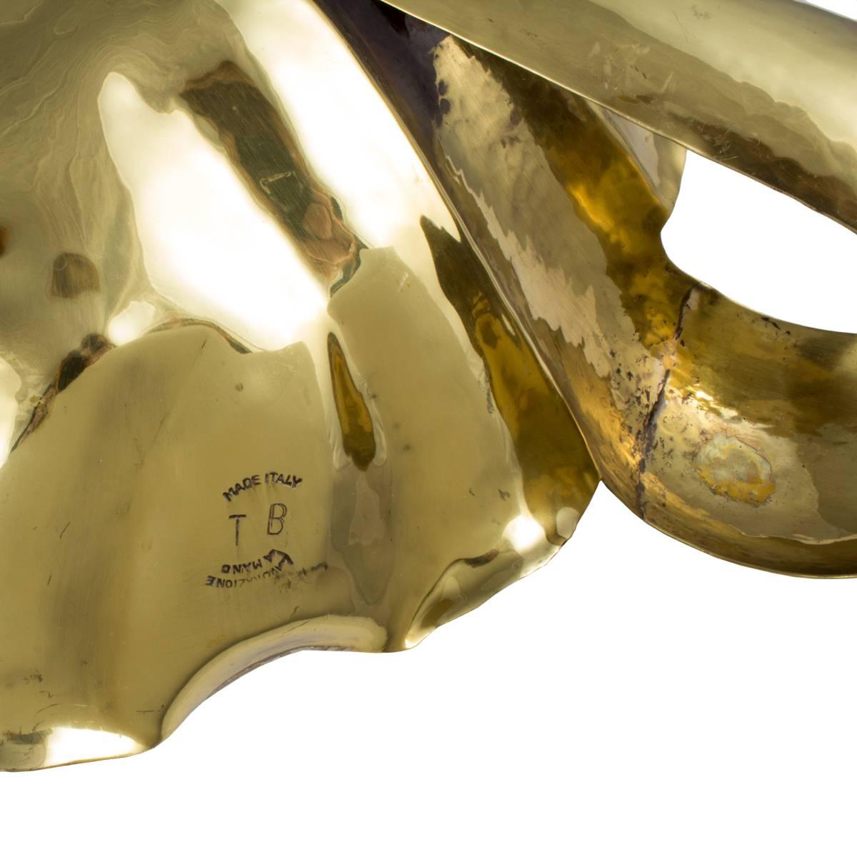 Brass Pair of Mid-Century Italian Tomasso Barbi Gold Leaf Bowls