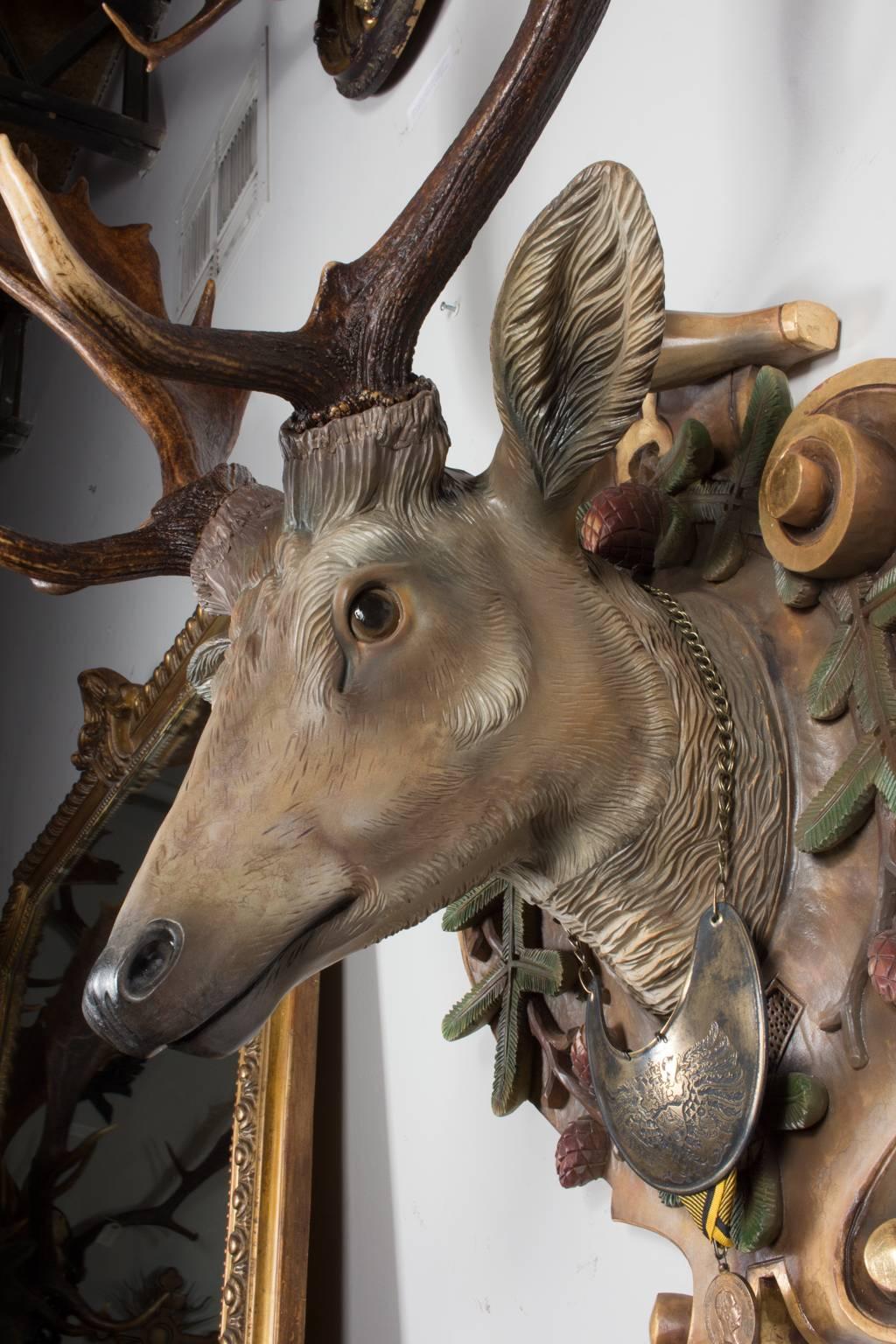 Hand-Carved Fallow Deer with Antique Habsburg Antlers from Eckartsau Castle 2
