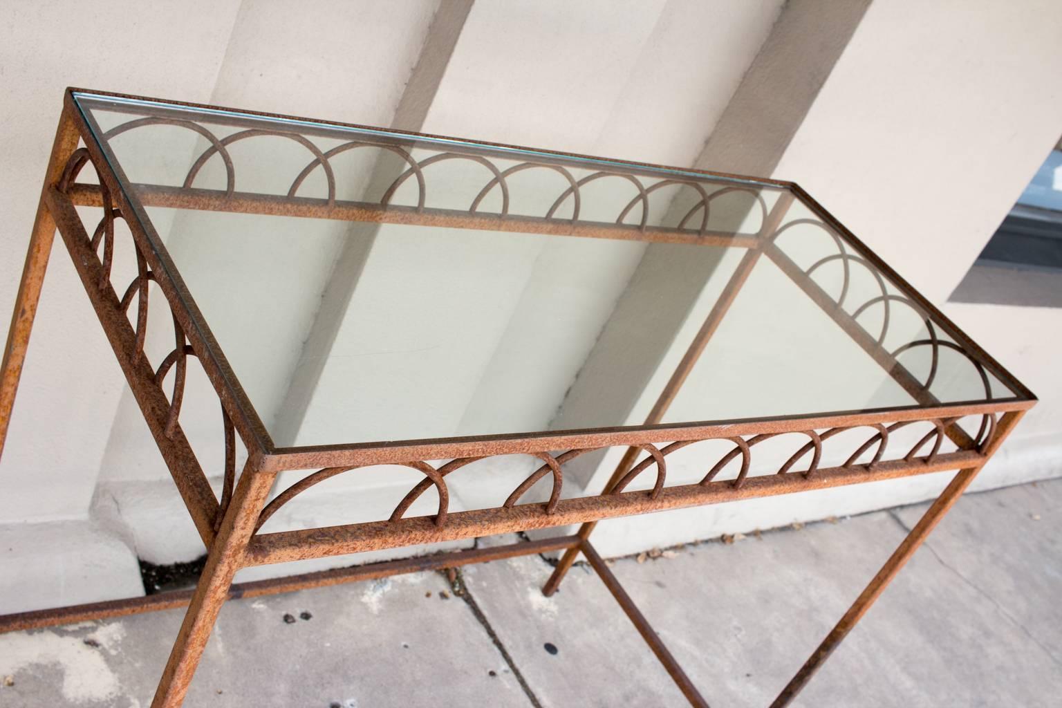 20th Century Antique French Iron & Glass Bar Height Console Table from a Parisian Flower Shop