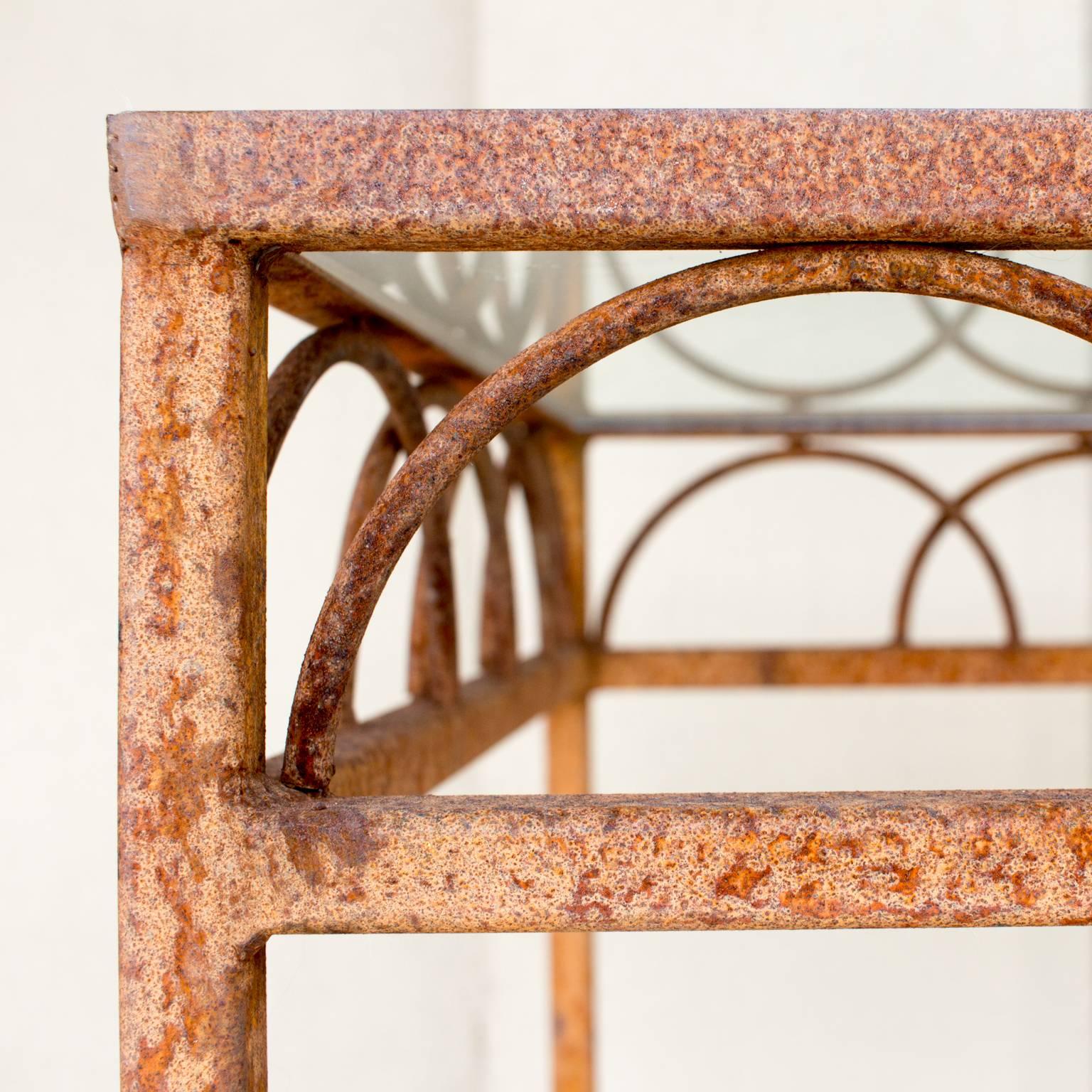 Antique French Iron & Glass Bar Height Console Table from a Parisian Flower Shop 2