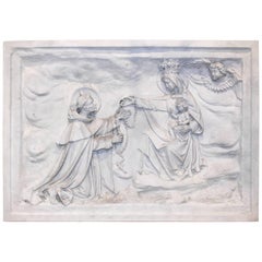 Antique Belgian Altarpiece Plaster Relief of Saint Dominic, Rosary, Mary & Jesus