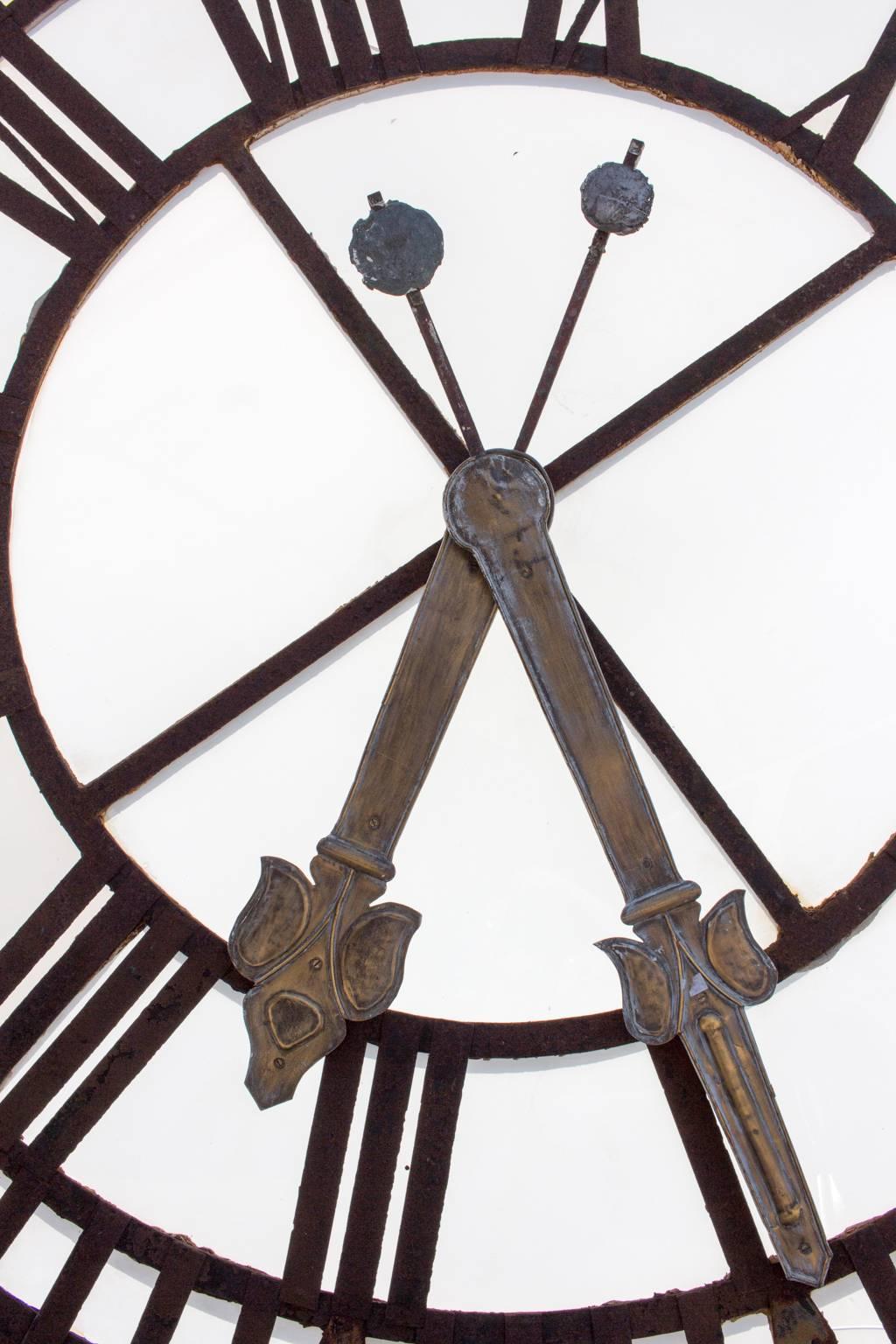 19th Century French Iron and Glass Clock Face from a French Church Tower In Good Condition In Houston, TX