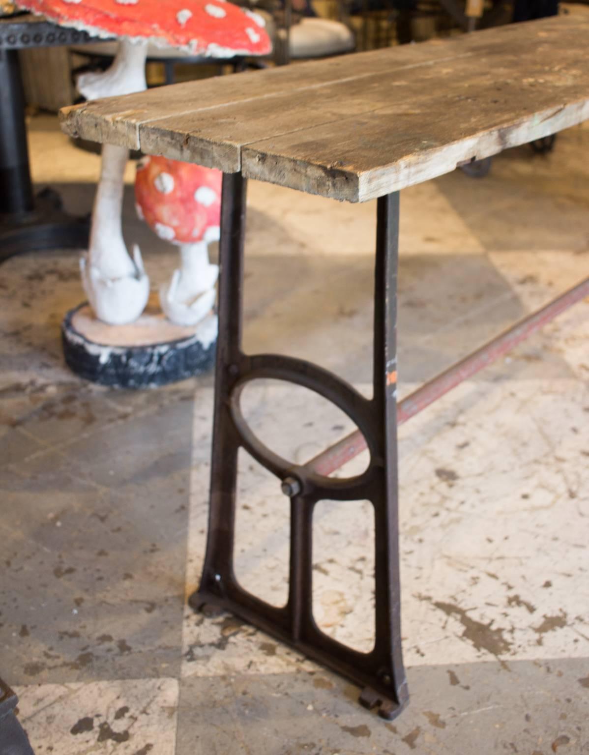 Large Distressed 1940s French Console Table Crafted of Wood and Iron In Distressed Condition In Houston, TX