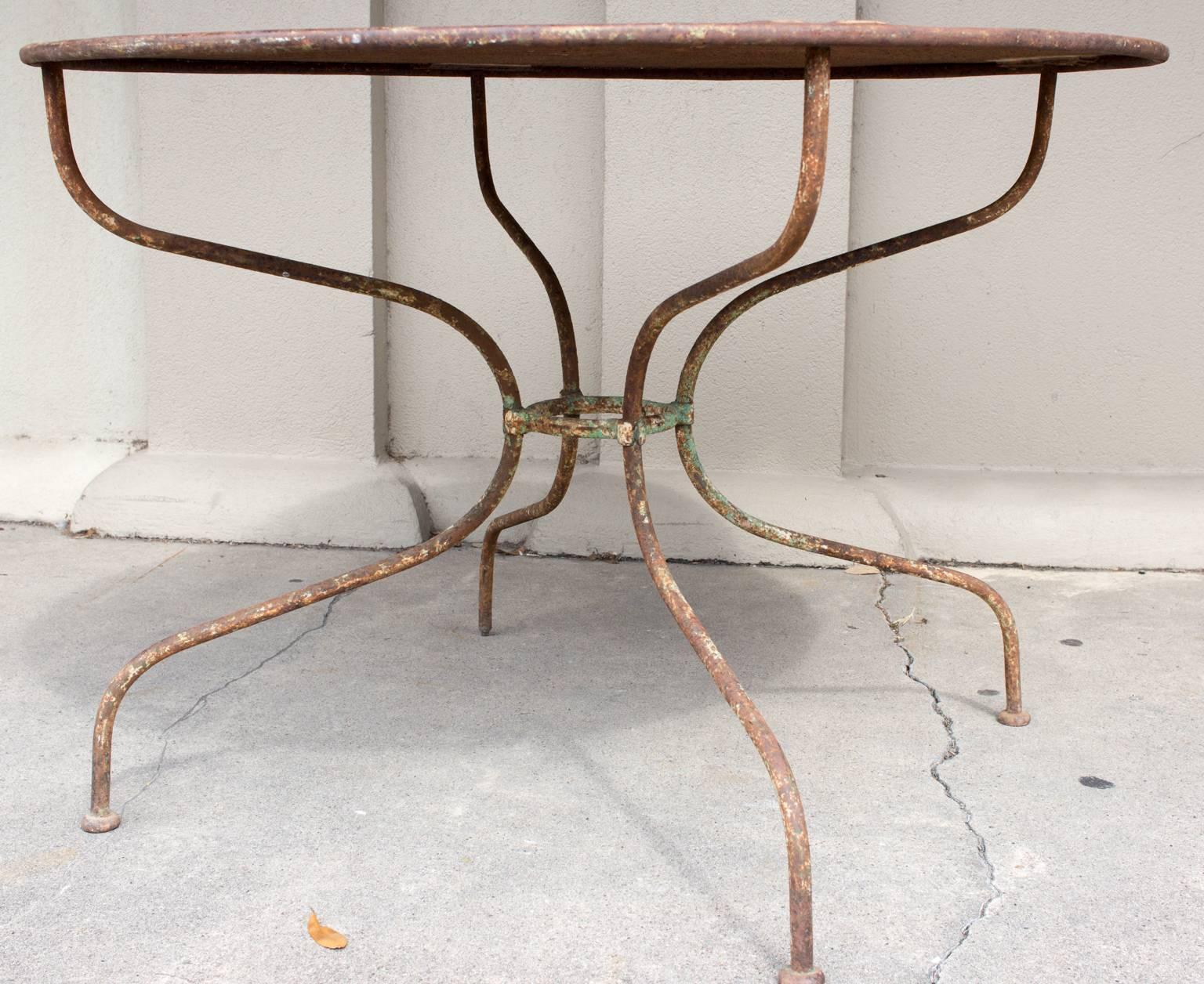 French 1930s Rustic Metal Garden Table Found in France