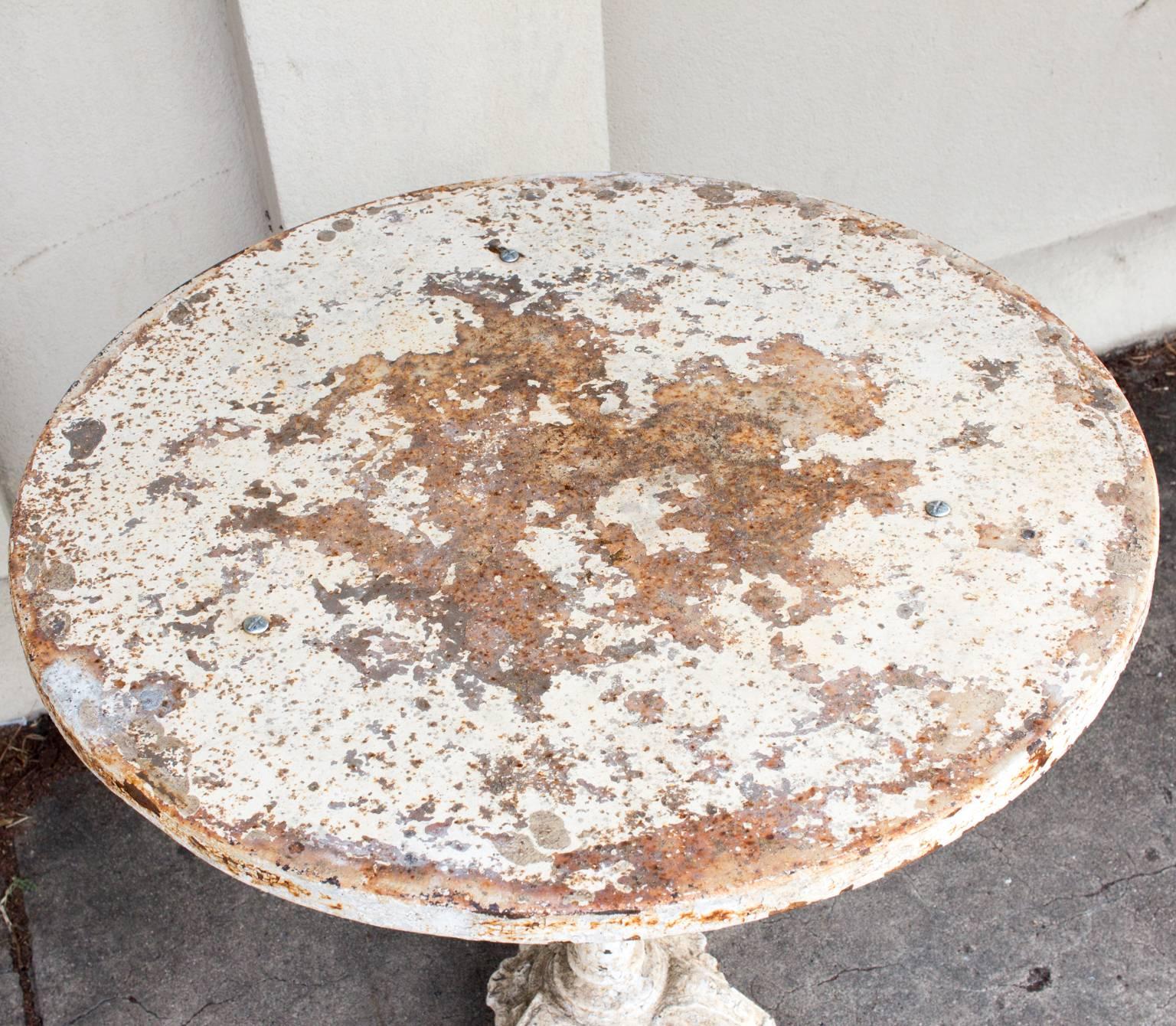 French Rustic Painted 1920s Cast Iron and Metal Bistro Table Found in France