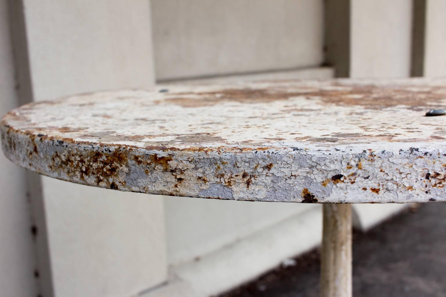 Rustic Painted 1920s Cast Iron and Metal Bistro Table Found in France 3