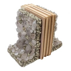 Handmade Quartz Crystal and Pyrite Bookends