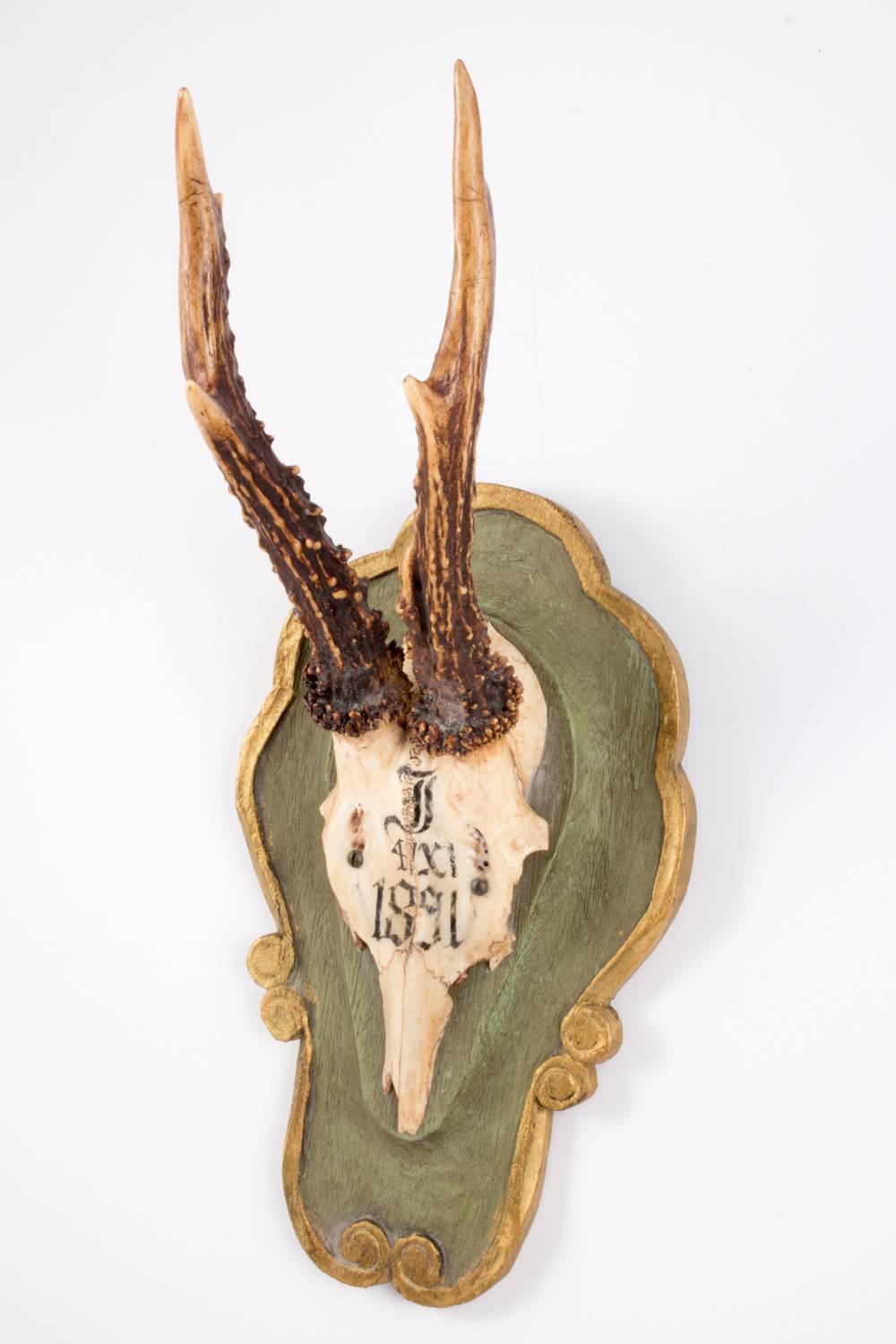 Hand-Carved Antique Habsburg Roe Deer Trophy of Emperor Franz Joseph from Bad Ischl Austria