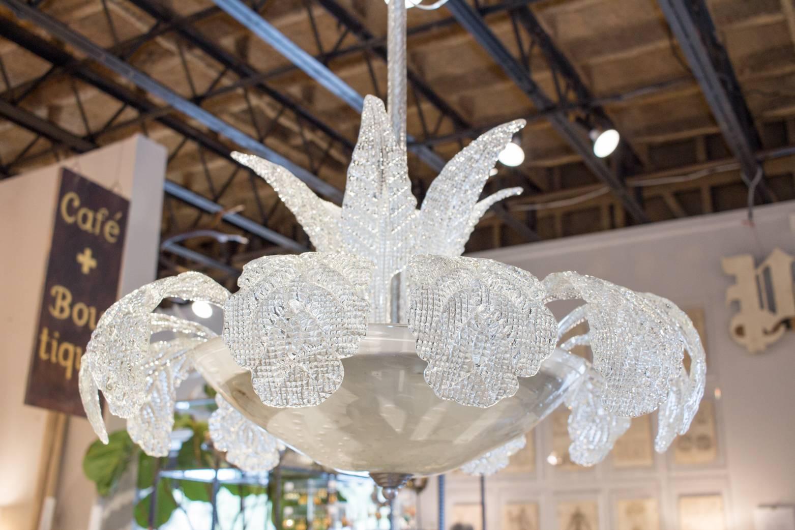 Mid-20th Century Midcentury Murano Glass Chandelier with Leaf and Palm Fronds