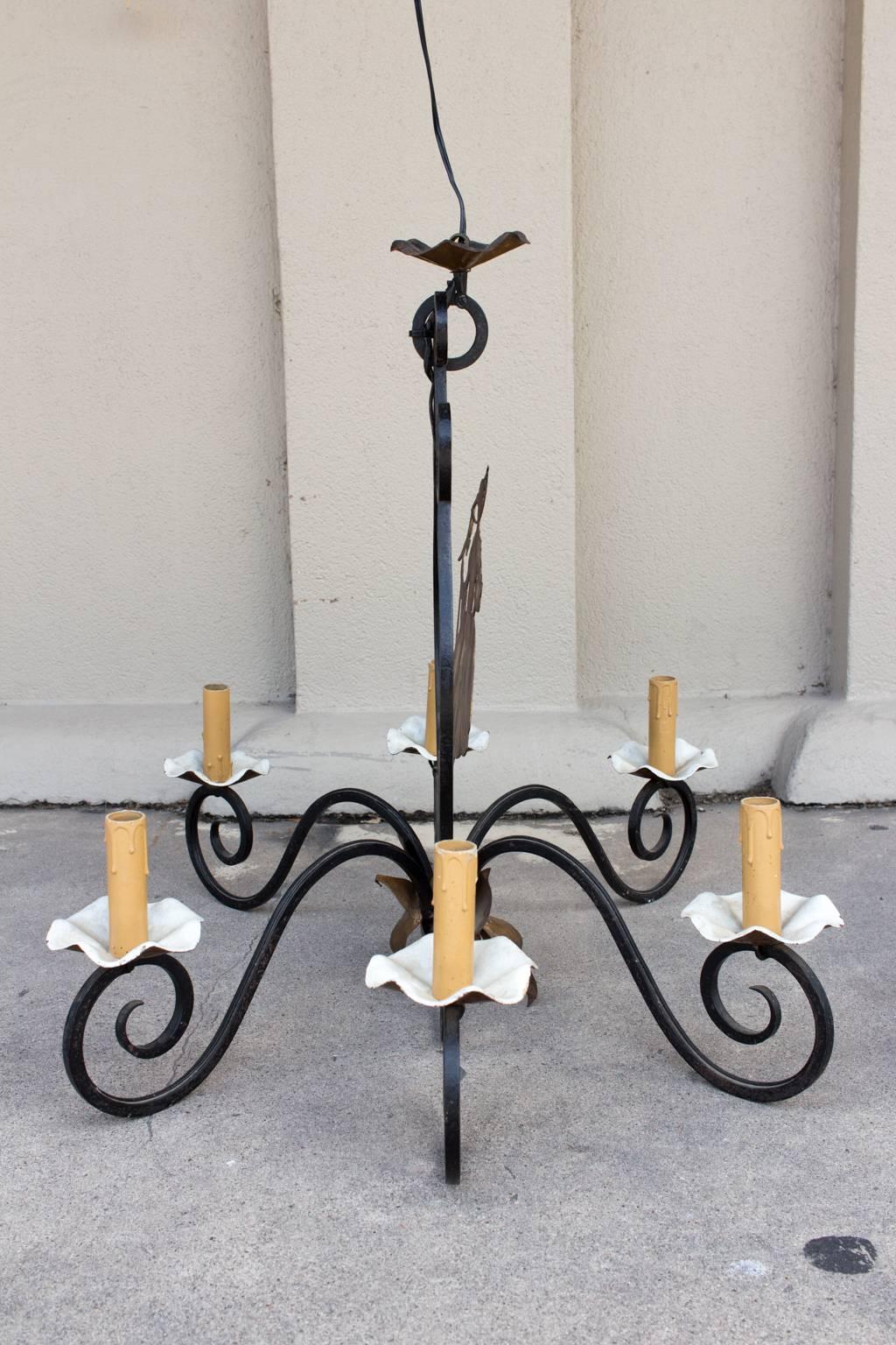 Antique French Iron and Brass Little Bo Peep Chandelier In Good Condition For Sale In Houston, TX