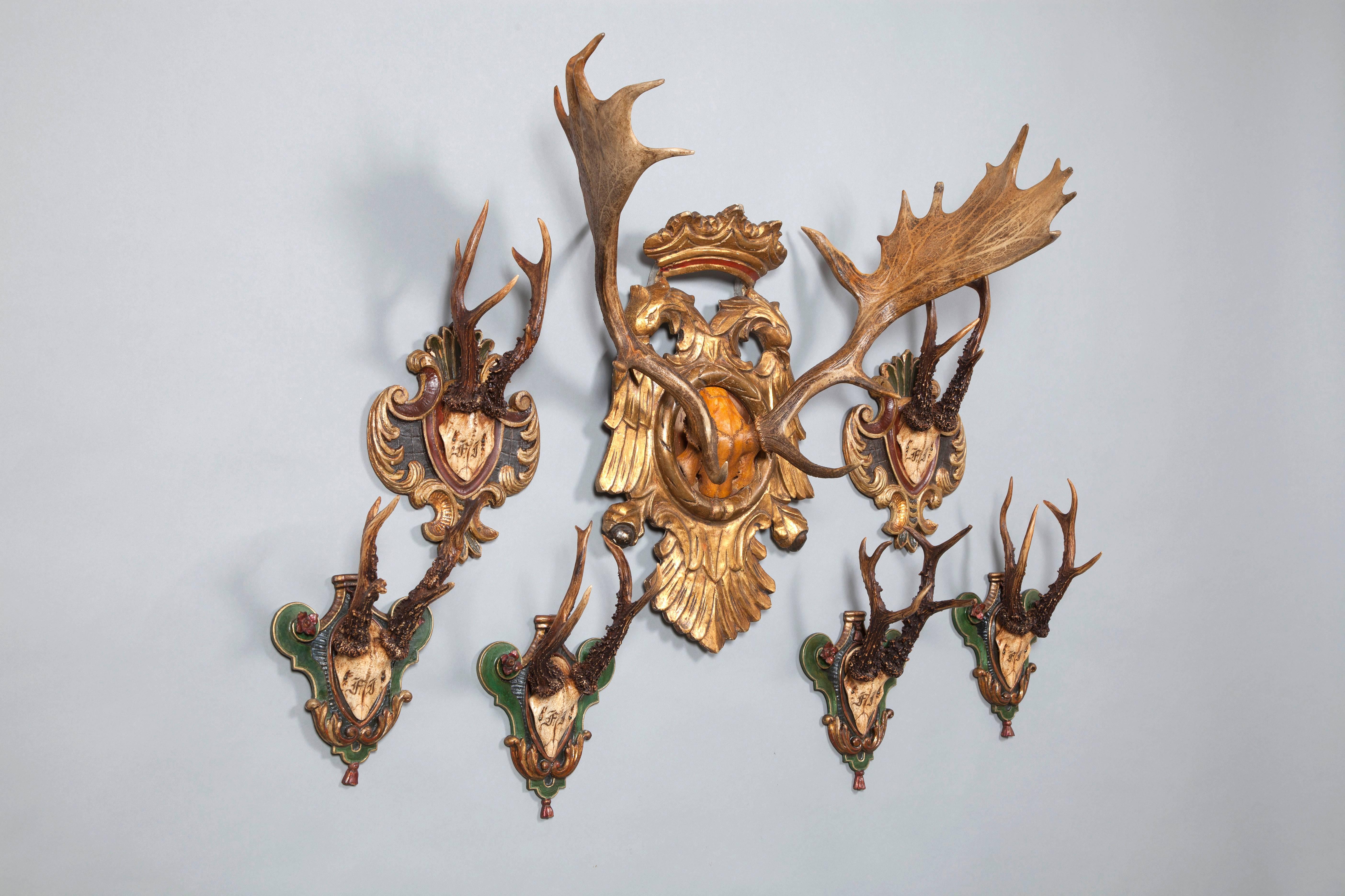 Carved Historic Collection of Hunting Trophies