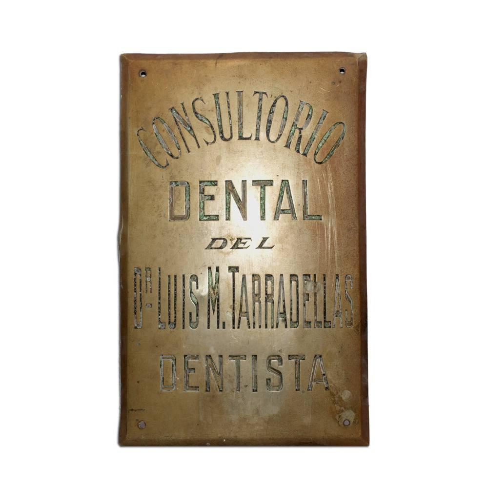 Vintage Argentine Brass Dentist's Placard Sign from Buenos Aires