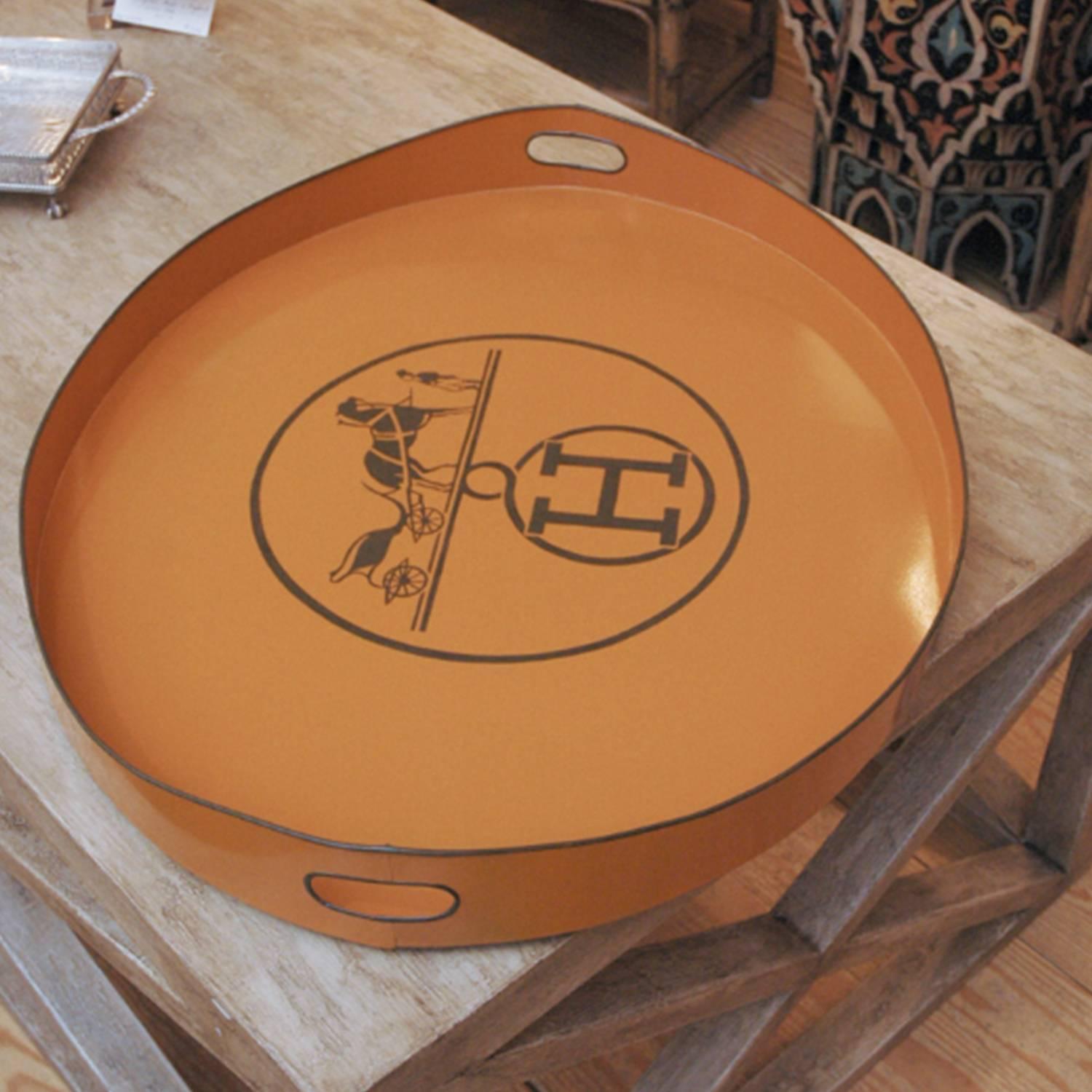 Vintage Style Hermes Inspired Metal Tole Tray For Sale at 1stdibs