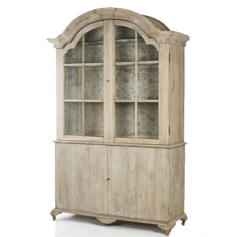 Unknown Large Distressed Hugh Cabinet Bookcase w/ Glass Pane Doors