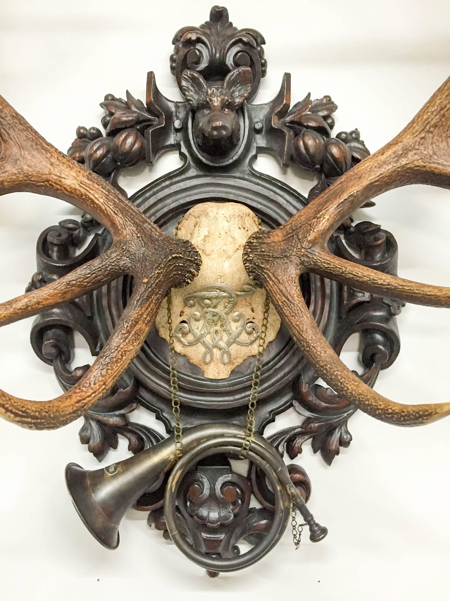 Antler 19th Century Red Stag Trophy with Cypher of Frederick III of Germany