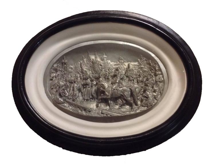 Pair of 19th Century Belgian Pewter Bas Reliefs from Mathieu Justin For