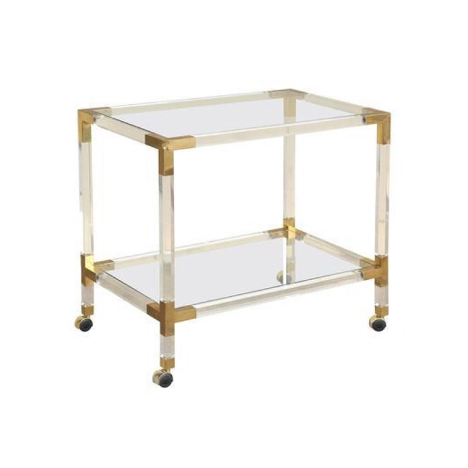 Mid-Century French Rolling Bar Cart in Lucite Acrylic and Brass 1