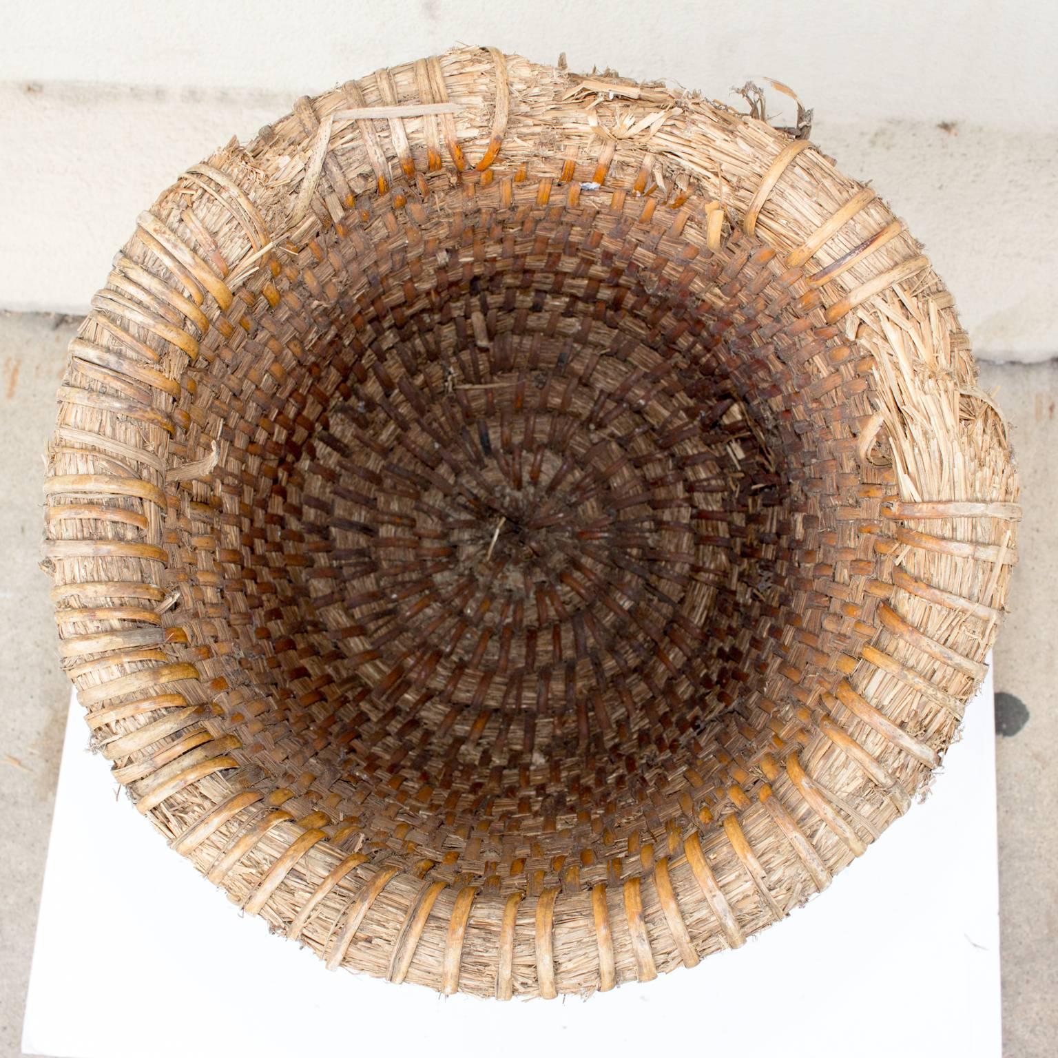 Hand-Woven Antique French Woven Straw and Wicker Skep Beehive
