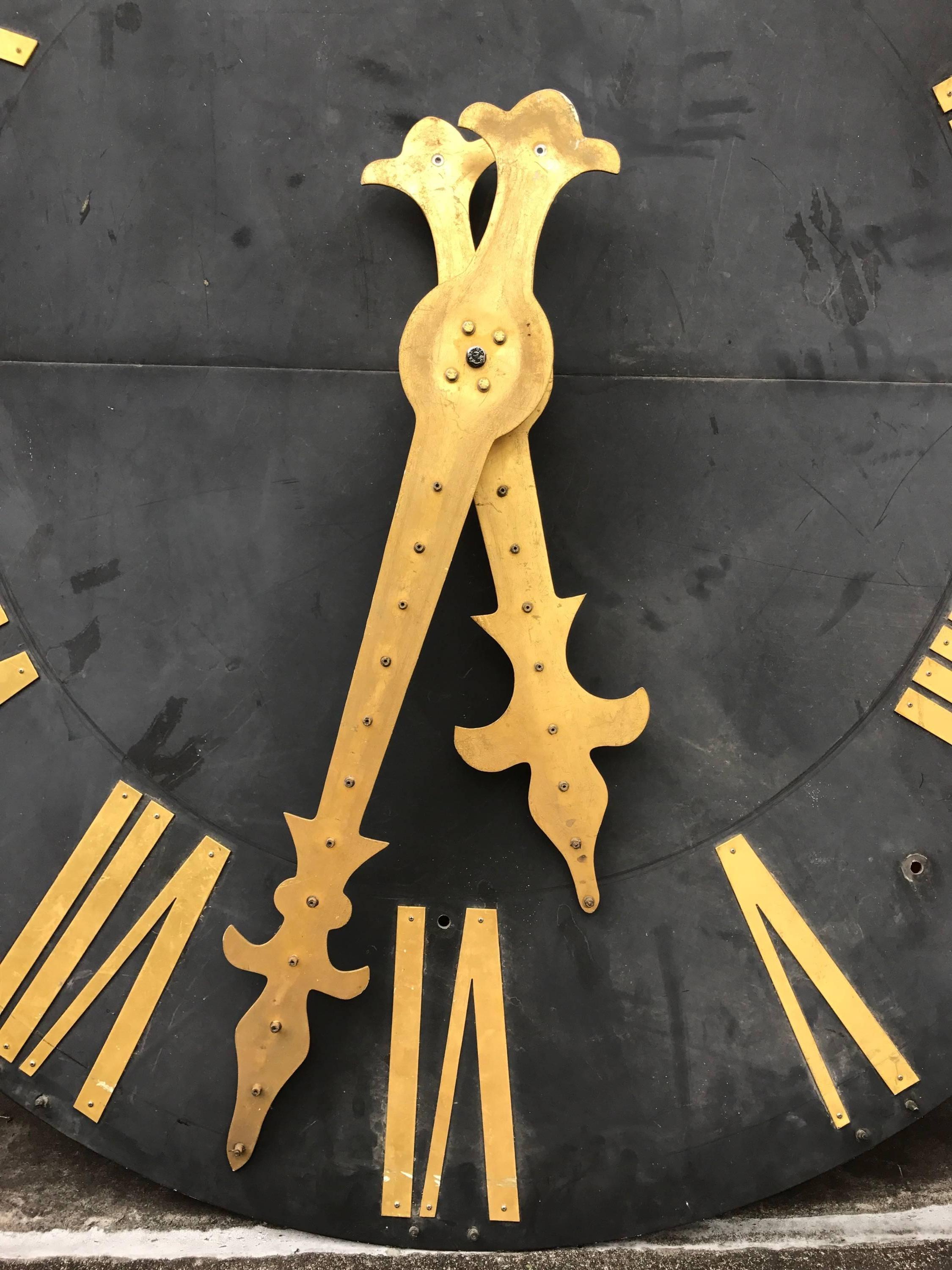 Vintage Large Wood and Metal Authentic Clock Face from a Belgian Tower In Good Condition In Houston, TX