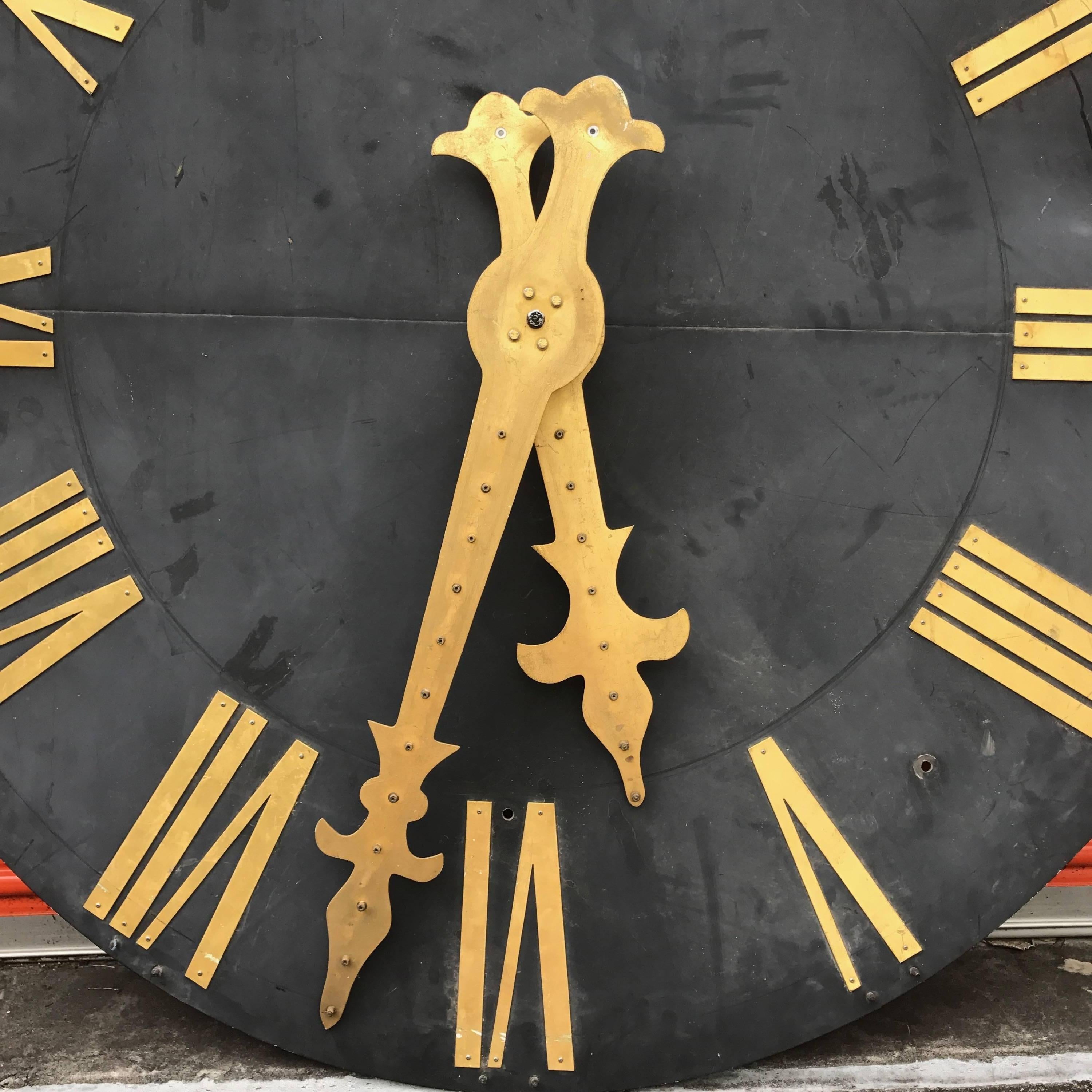 Discovered during our recent time in Belgium, this large-scale clock face stopped us nearly immediately with its large-scale presence and brass numerals. Dates to the early 1940s and was an actual working clock tower face. The holes in the hands