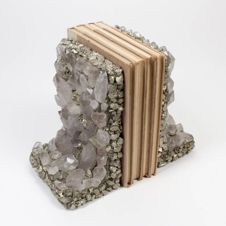 Handmade Quartz Crystal and Pyrite Bookends at 1stDibs handmade