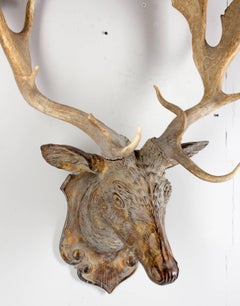 Terracotta Fallow Deer Trophy with Antique Habsburg Antlers from Austria