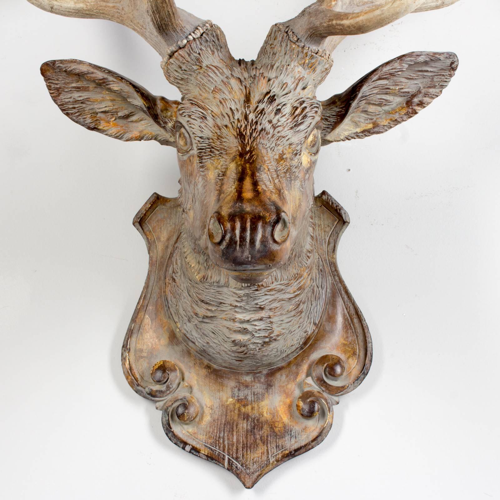 Hand-Crafted Terracotta Fallow Deer Trophy with Antique Habsburg Antlers from Austria