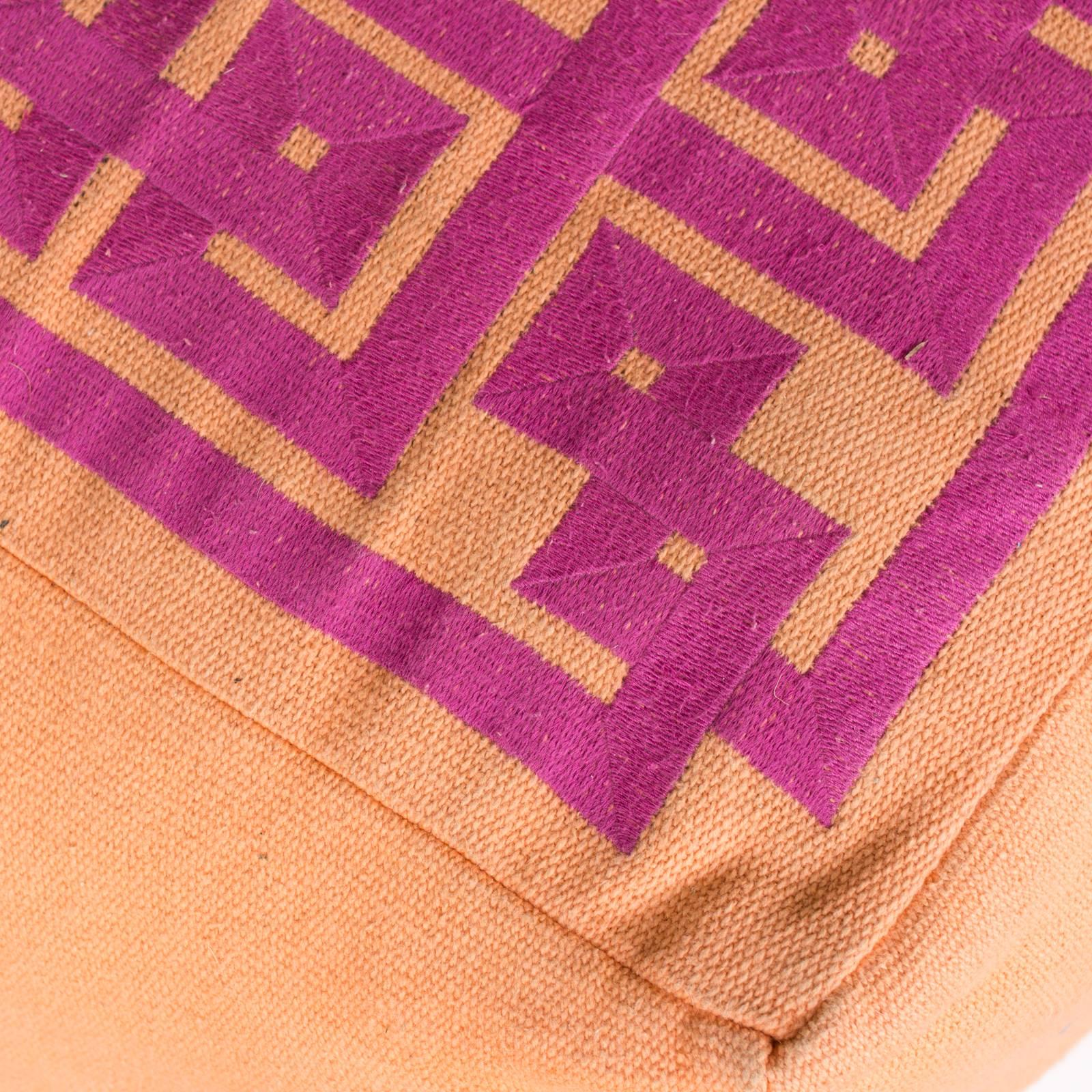 American Vintage Alexander Julian Cotton Pouf in Orange and Embroidered Magenta