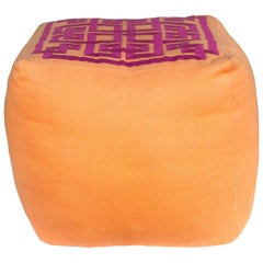 Vintage Alexander Julian Cotton Pouf in Orange and Embroidered Magenta