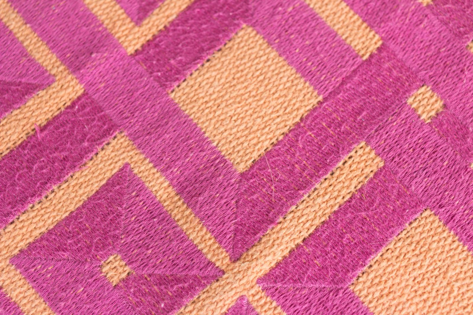 Vintage Alexander Julian Cotton Pouf in Orange and Embroidered Magenta In Excellent Condition In Houston, TX
