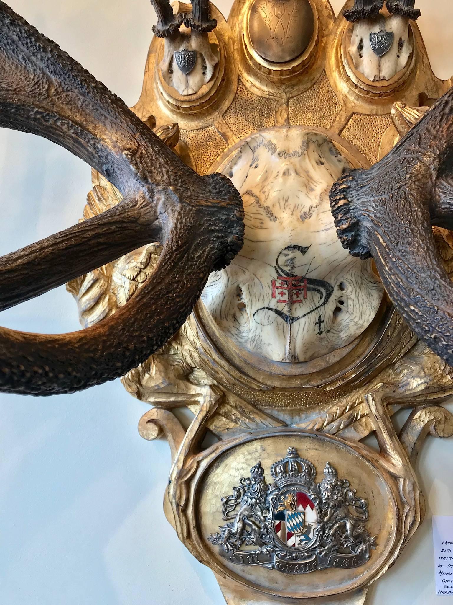 European Red Stag and Roe Trophies on Plaque with Emblem of St. Sepulcre In Excellent Condition In Houston, TX