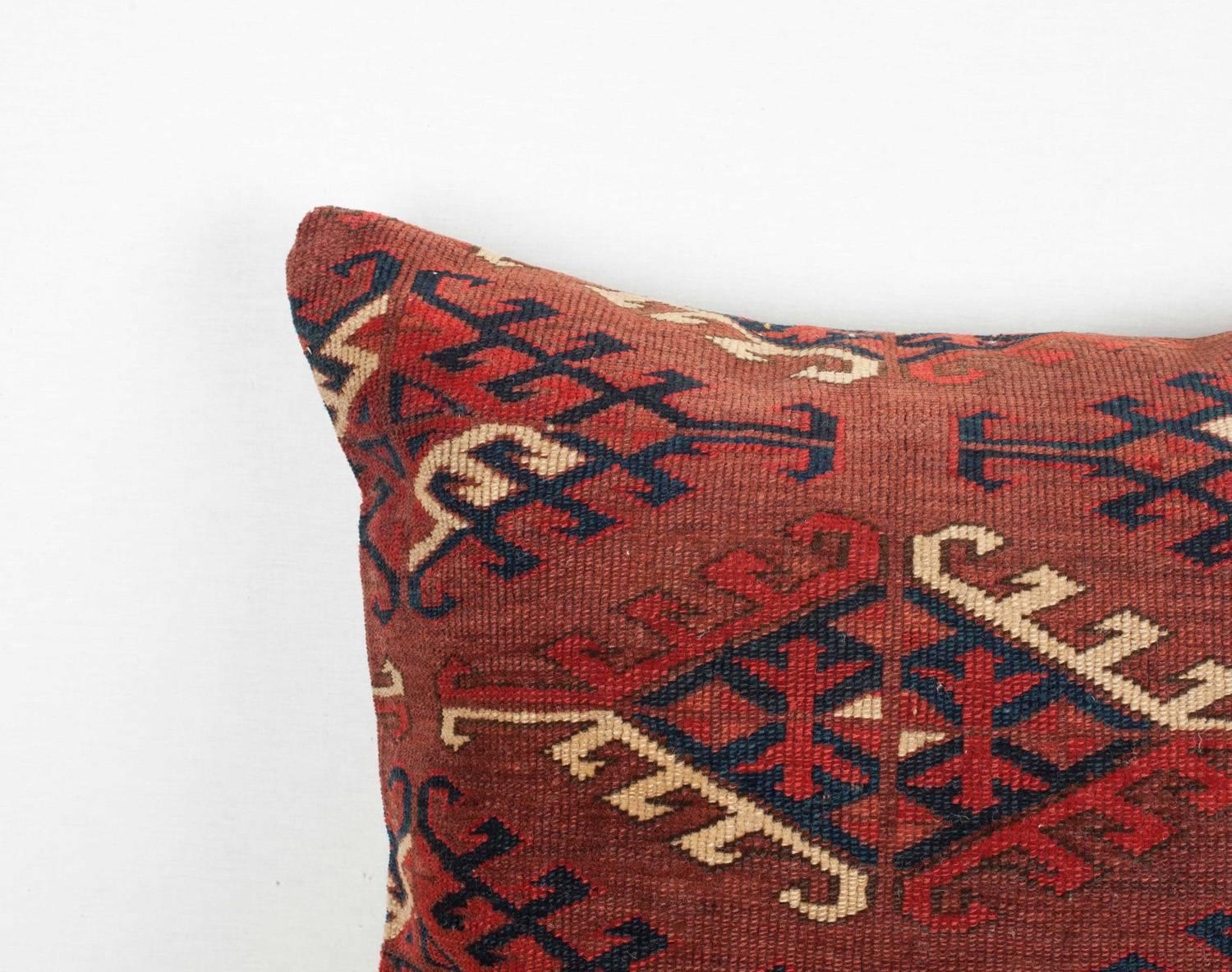 Woven Antique Yomut Turkmen or Turkoman Pillow, Central Asia, 19th Century  For Sale