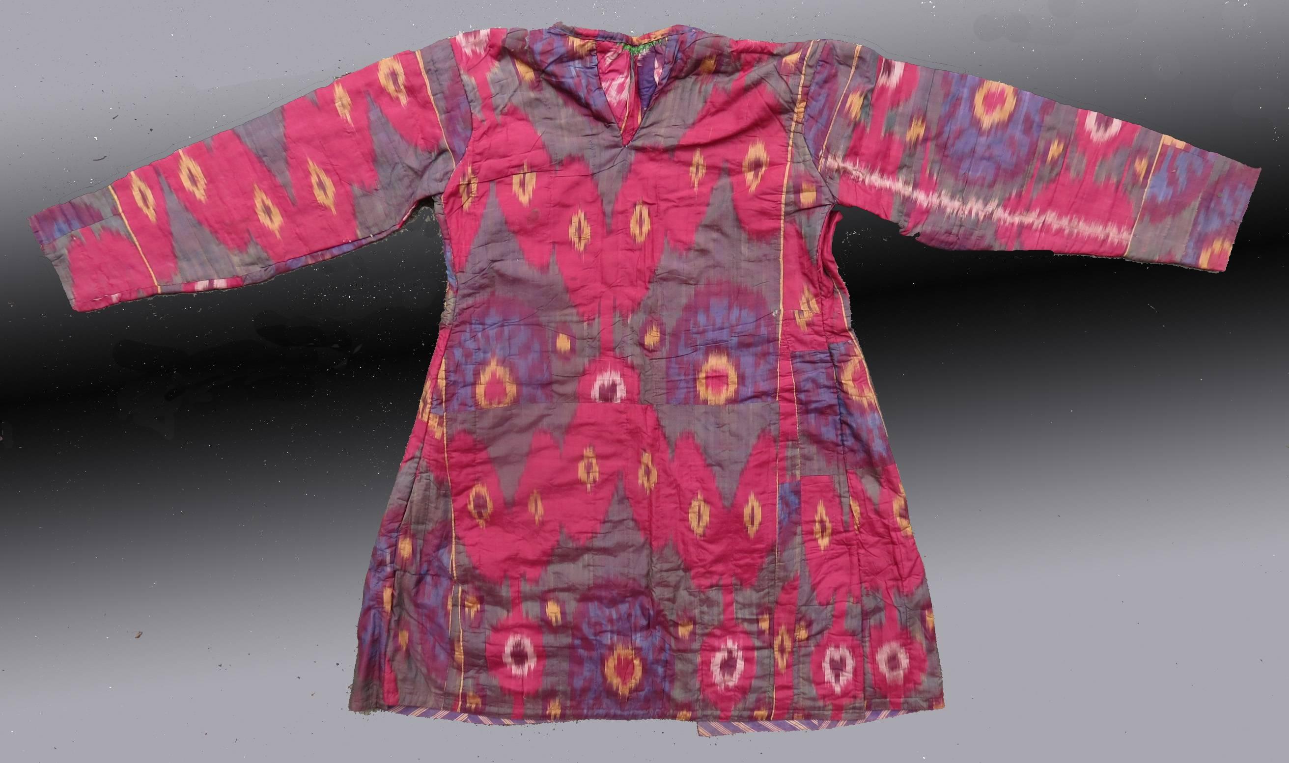 Silk Uzbek Ikat Child's Coat, Central Asia, Late 19th Century, Great Colors For Sale