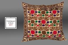 Vintage Uzbek Embroidered Pillow, Central Asia, 1960-1970s